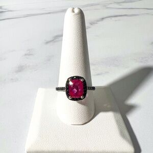 1.80ct Cushion Pink Danburite &. 56ctw Round Black Spinel Sterling Silver Ring